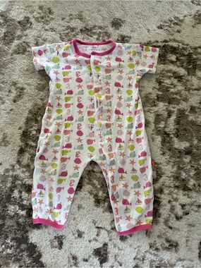 Magnificent Baby White One-Piece with Pink Trim and Multi Sea Life Print